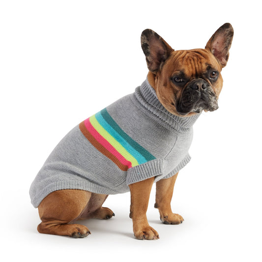 Retro Dog Sweater - Vintage 70s Style Winter Dog Sweater Grey Mix