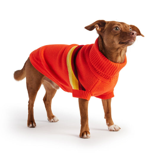 Retro Dog Sweater - Orange Winter Dog Sweaters 70s style with yellow red stripes
