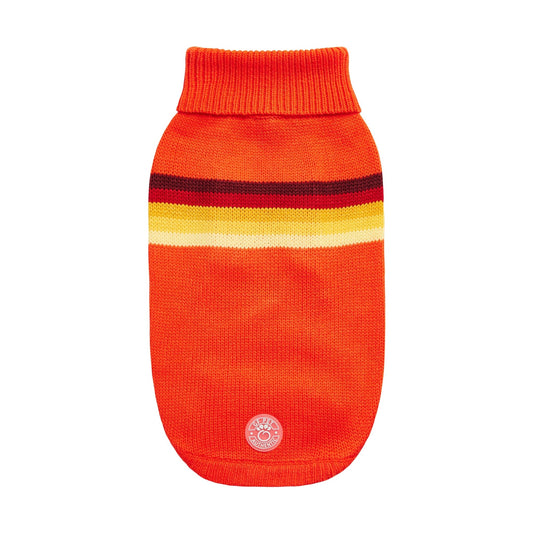 Retro Dog Sweater - Orange Winter Dog Sweaters 70s style with yellow red stripes