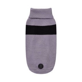 multi-knit turtleneck dog sweater for winter in gray dog sweater with black stripe stretchy material comfortable 