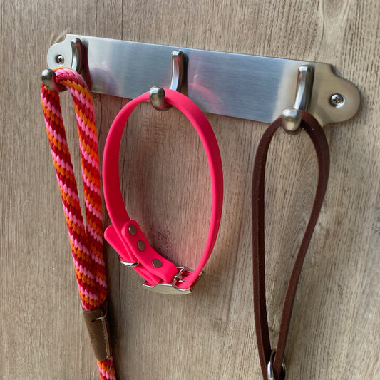 Brushed Nickel 3 Hook Wall Mount Dog Leash Holder