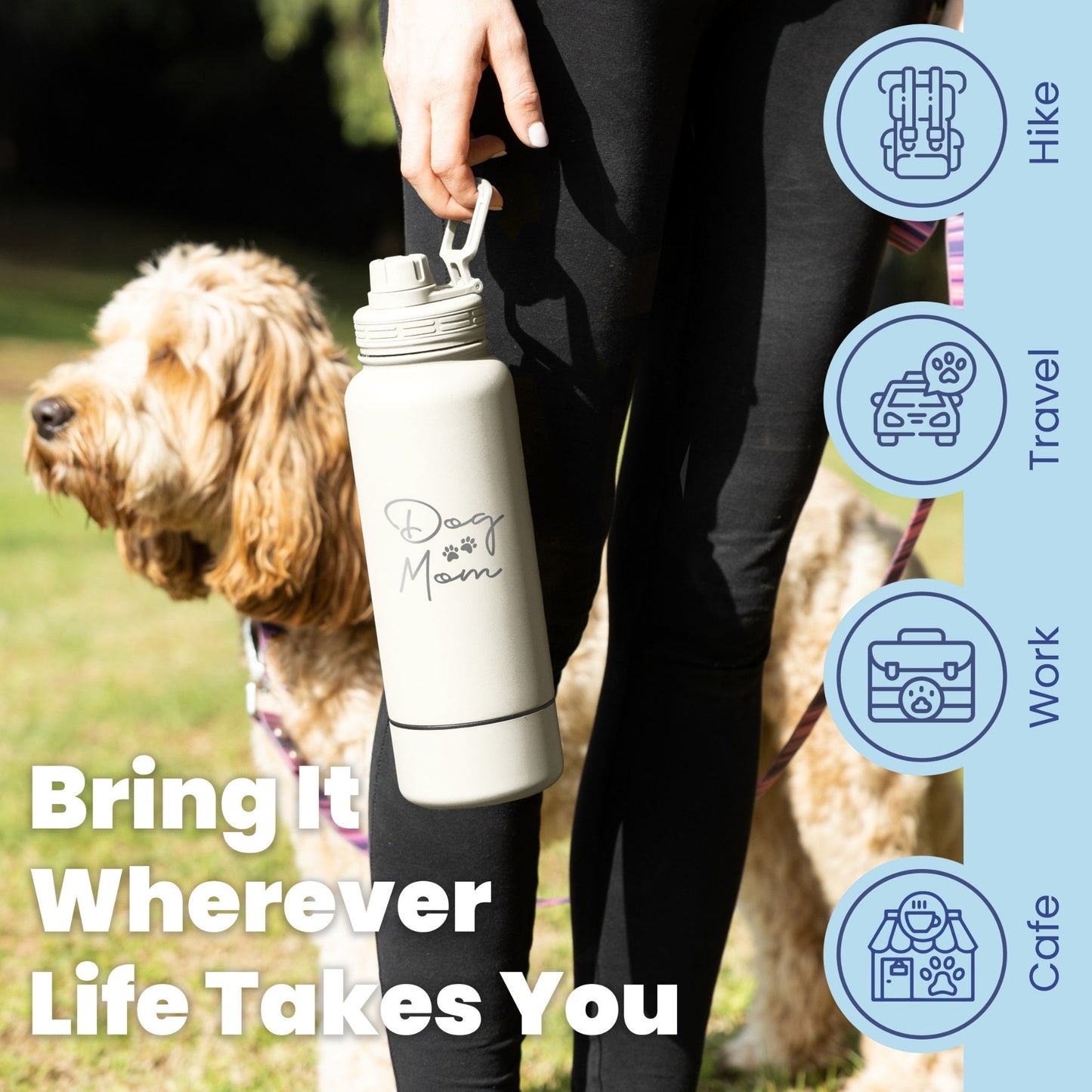 Dog + Human Water Bottle with Detachable Separate Dog Bowl