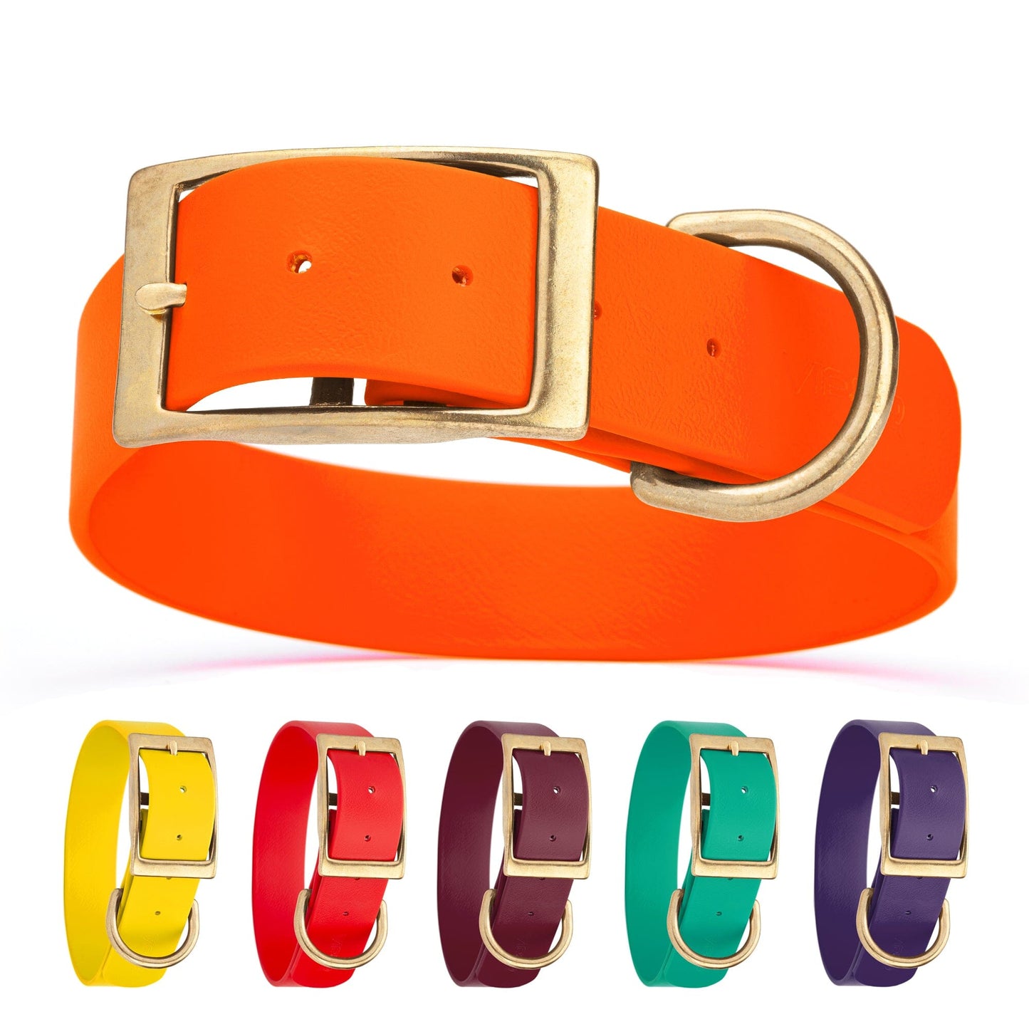 Biothane Waterproof Dog Collar - Brass Hardware - 1.5in Wide - Size L (16" - 20" Neck)