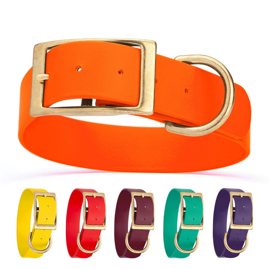 Biothane Waterproof Dog Collar - Brass Hardware - 1.5in Wide - Size L (16" - 20" Neck)