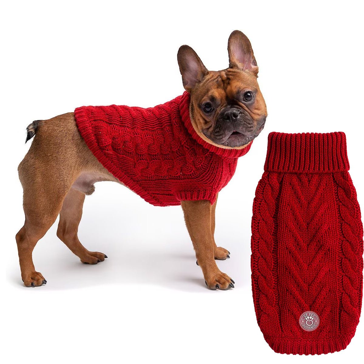 Cable Knit Dog Sweater Red – Chunky Winter Dog Turtleneck