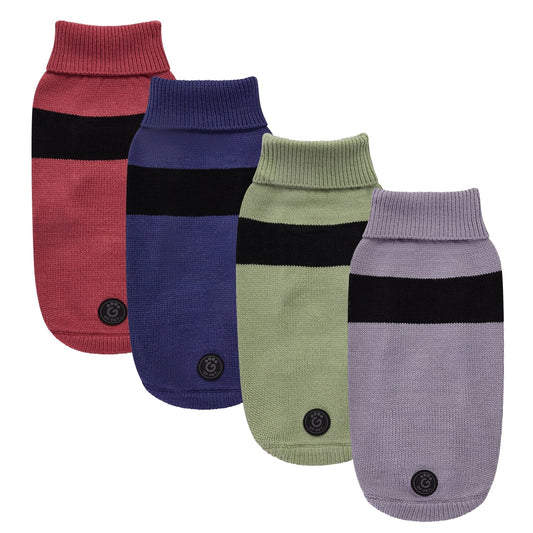 multi-knit turtleneck dog sweater for winter in multiple color options