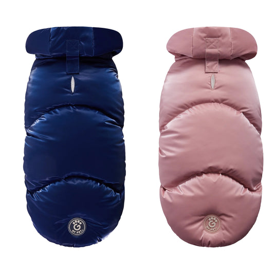 GF PET® Lunar Glow Dog Winter Parka – Sherpa Lined Pearl Finish Puffer Coat with Hood, Water-Repellent Elasto-Fit® Adjustable Fit Jacket for Small, Medium & Large Dogs – Stylish Jewel Tone Dog Apparel