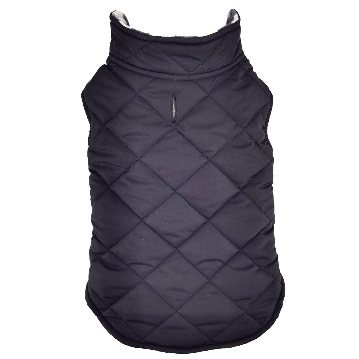 Reversible Fleece Lined Dog Puffer Winter Coats - Black Plaid