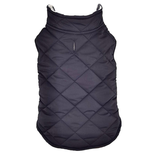 Reversible Fleece Lined Dog Puffer Winter Coats - Black Plaid