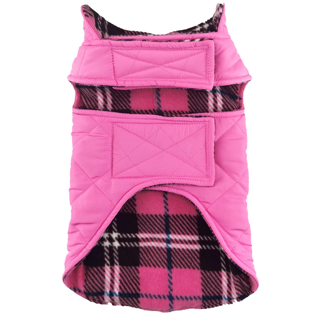 Reversible Fleece Lined Dog Puffer Winter Coats - Pink Plaid