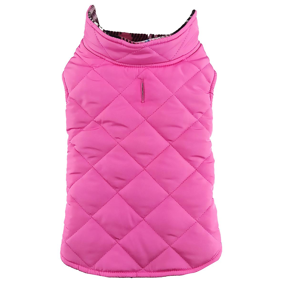 Reversible Fleece Lined Dog Puffer Winter Coats - Pink Plaid
