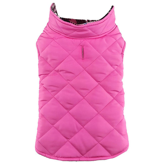 Reversible Fleece Lined Dog Puffer Winter Coats - Pink Plaid
