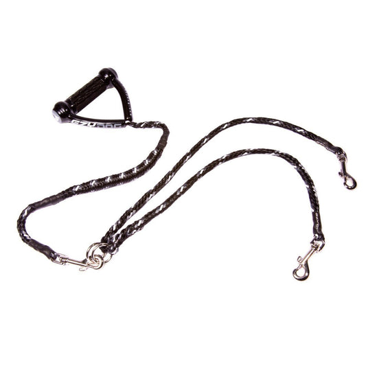 Black and silver dog leash with handle.